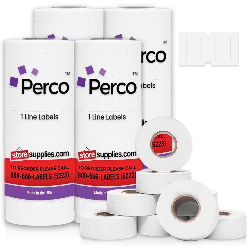 Perco 1 Line White Labels - 32 Rolls, 4 Sleeves, 32,000 Blank Price and Date Gun Labels for Perco 1 Line Price and Date Guns - Made in USA - Image 1